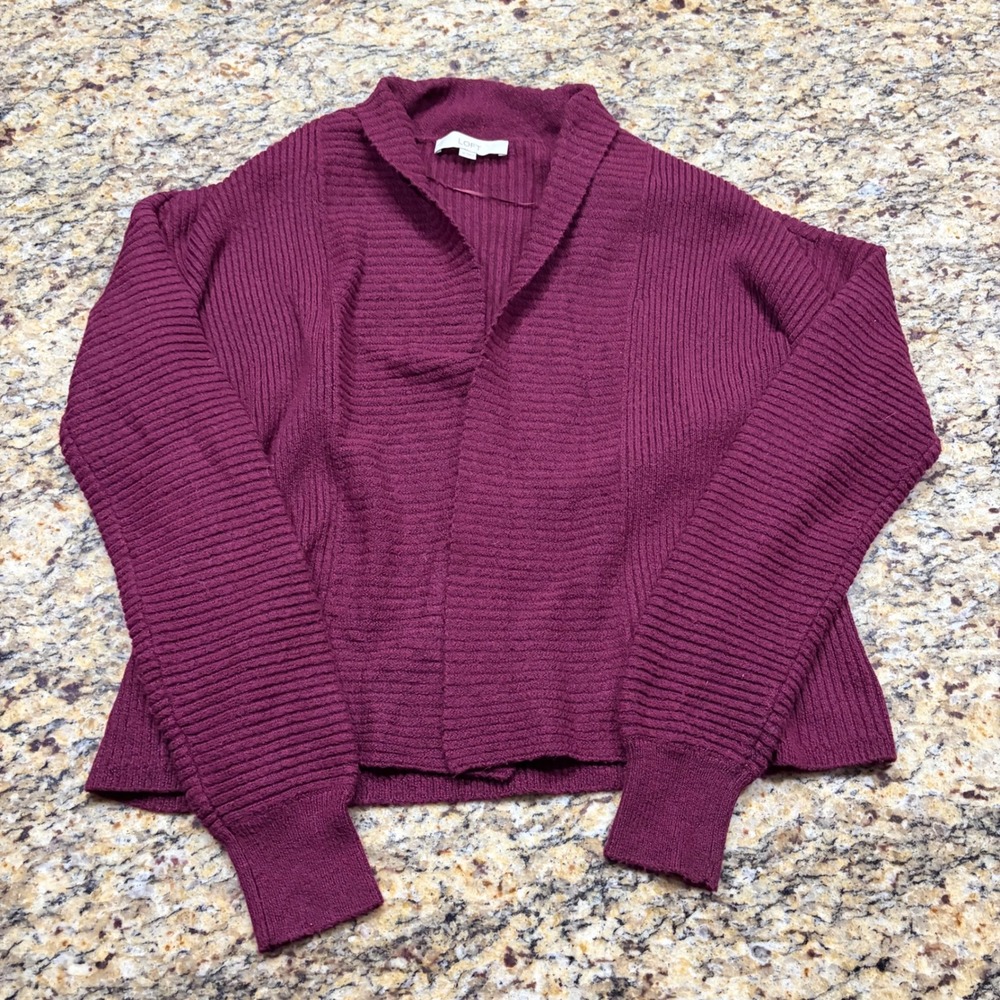 Loft Burgundy Ribbed Open Front Cardigan Shawl Collar Sweater Womens Medium